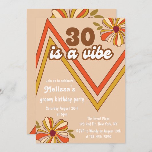 Retro 70s Hippie Bloem Zigzag 30e verjaardag Kaart (Voorkant / Achterkant)