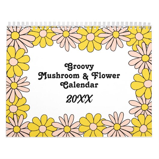 Retro 70s Hippie Groovy Mushroom & Bloem Kalender (Hoes)