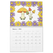 Retro 70s Hippie Groovy Mushroom & Bloem Kalender (Feb 2026)