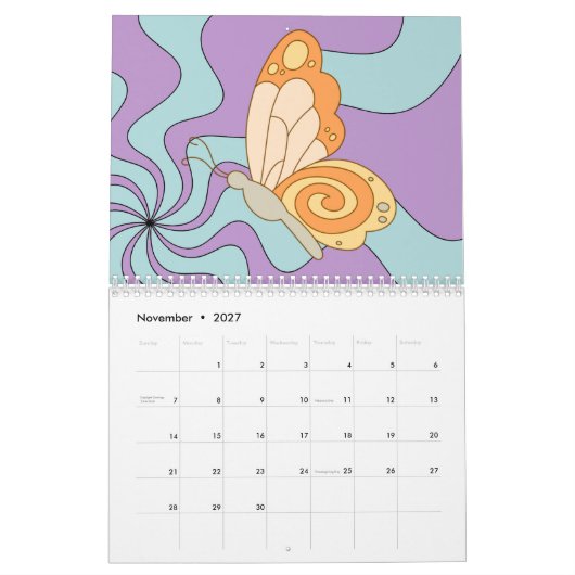 Retro 70s Hippie Groovy Wave Butterfly Kalender (Nov 2027)