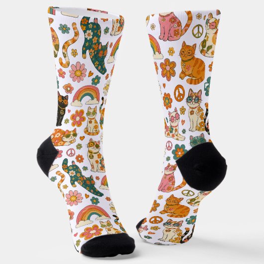 Retro 70s Katten Groovy Katten Sokken Vintage  (Gebogen)