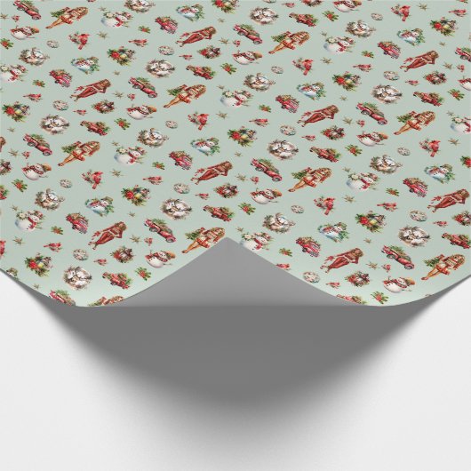 Retro 70s Kerst  winterscènes Cadeaupapier (Hoek)