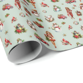 Retro 70s Kerst winterscènes Cadeaupapier