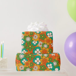 Retro 70s Kleurrijke Groovy Flower  Cadeaupapier