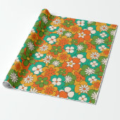 Retro 70s Kleurrijke Groovy Flower  Cadeaupapier (Uitgerold)