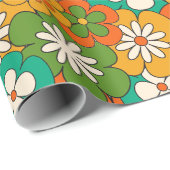 Retro 70s Kleurrijke Groovy Flower  Cadeaupapier (Rol Hoek)