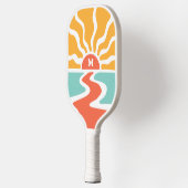 Retro 70s Kleurrijke Ocean Sunrise Monogram Initia Pickleball Paddle (Links)