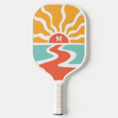 Retro 70s Kleurrijke Ocean Sunrise Monogram Initia Pickleball Paddle (Achterkant)