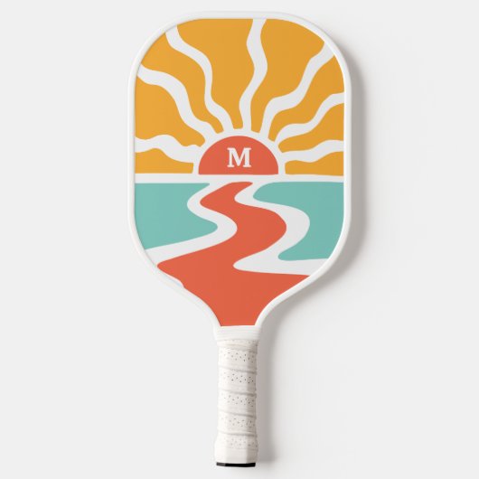 Retro 70s Kleurrijke Ocean Sunrise Monogram Initia Pickleball Paddle (Achterkant)