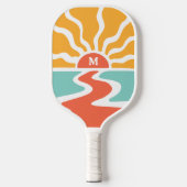 Retro 70s Kleurrijke Ocean Sunrise Monogram Initia Pickleball Paddle (Voorkant)