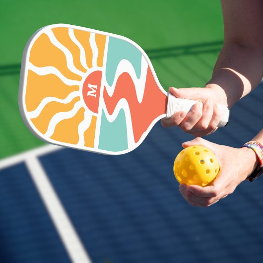Retro 70s Kleurrijke Ocean Sunrise Monogram Initia Pickleball Paddle