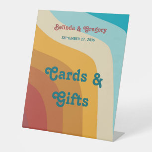 Retro 70's kleurrijke Rainbow Wedding Cards Gifts Reclamebord Met Voetstuk