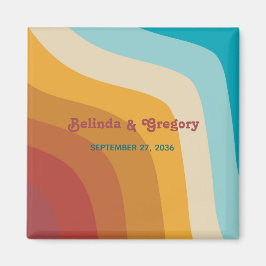 Retro 70's kleurrijke regenbooggolven weddenschap  magneet