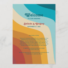 Retro 70's kleurrijke regenboogrondleiding programmakaart