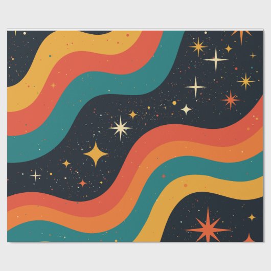 Retro 70s Kosmische Droom Groovy Golvend Cadeaupapier (Vlak)