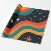 Retro 70s Kosmische Droom Groovy Golvend Cadeaupapier (Uitgerold)