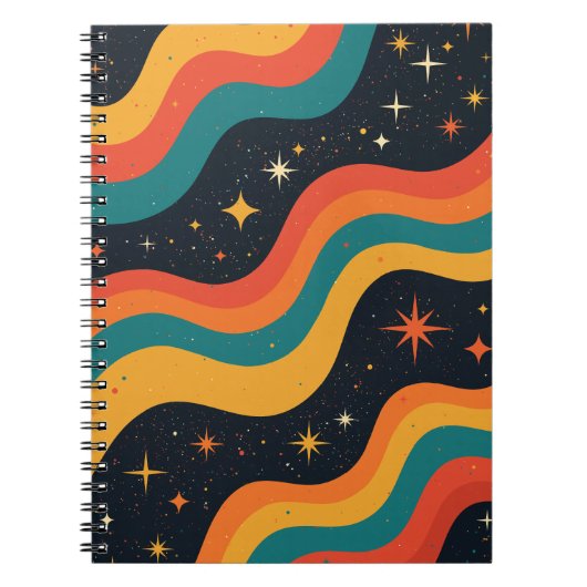 Retro 70s Kosmische Droom Groovy Golvend Notitieboek (Voorkant)