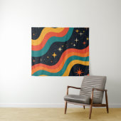Retro 70s Kosmische Droom Groovy Golvende Retro Wandkleed (In Situ (horizontaal))