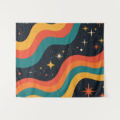 Retro 70s Kosmische Droom Groovy Golvende Retro Wandkleed (Voorkant (horizontaal))