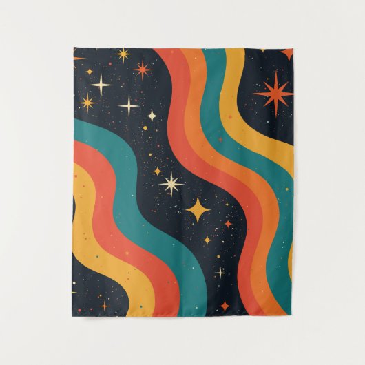Retro 70s Kosmische Droom Groovy Golvende Retro Wandkleed (Voorkant)