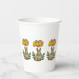 Retro 70s Lente Konijn Grafisch Ontwerp Papieren Bekers