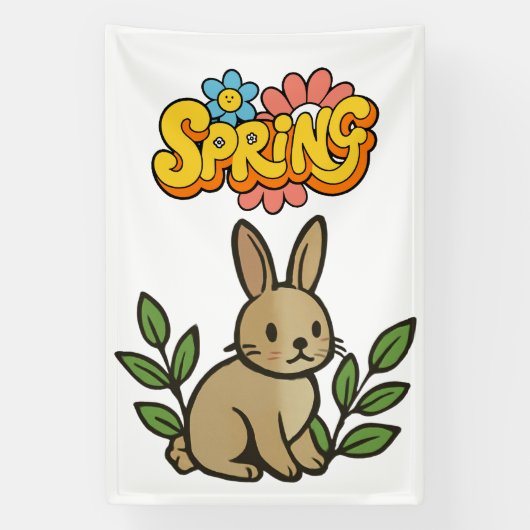 Retro 70s Lente Konijn Grafisch Ontwerp Spandoek (Verticaal)