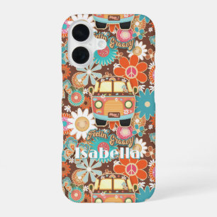 Retro 70s Leuk en Funky Hippy Bus Vredesteken met iPhone 16 Hoesje