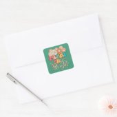 Retro 70's Merry en Bright Happy Flowers Vierkante Sticker (Envelop)