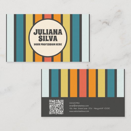 Retro 70s met QR-Visitekaartje Visitekaartje (Voorkant / Achterkant)
