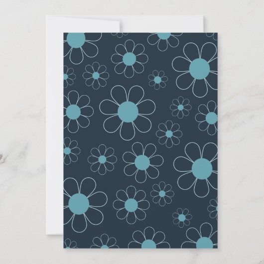 Retro 70s Midden Eeuw Modern Blauw Huwelijk Save The Date (Achterkant)