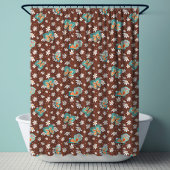 RETRO 70s Mod Daisy Floral Hippy Butterfly Brown Douchegordijn