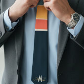 Retro 70s Mod Navy Roze Strepen Patroon Monogram Stropdas