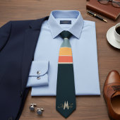 Retro 70s Mod Navy Roze Strepen Patroon Monogram Stropdas