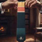 Retro 70s Mod Navy Roze Strepen Patroon Monogram Stropdas