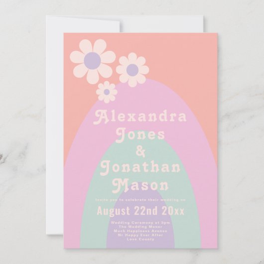 Retro 70s Modern Pastel Wedding Kaart (Voorkant)