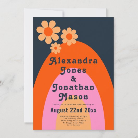 Retro 70s moderne bruiloft kaart (Voorkant)