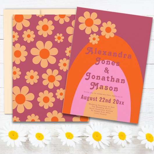 Retro 70s moderne bruiloft kaart