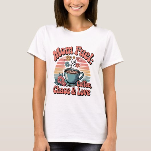 Retro 70s Mom Fuel: Koffie, Chaos & Liefde T-shirt (Voorkant)