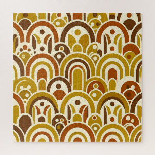 Retro 70s Mosterd Bruine Geometrische Geschulpte B Legpuzzel