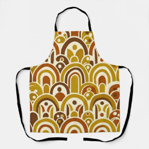 Retro 70s Mosterd Bruine Geometrische Geschulpte B Schort