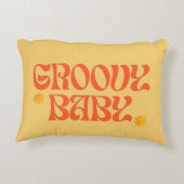 Retro 70s Mosterd Sinaasappel Hippie Groovy Baby Accent Kussen (Achterkant)