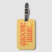 Retro 70s Mosterd Sinaasappel Hippie Groovy Baby Bagagelabel (Voorkant (verticaal))