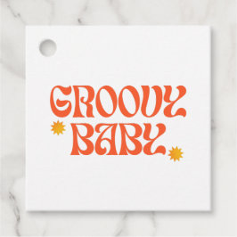 Retro 70s Mosterd Sinaasappel Hippie Groovy Baby Bedankjes Labels