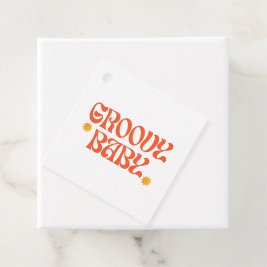 Retro 70s Mosterd Sinaasappel Hippie Groovy Baby Bedankjes Labels (In situ)