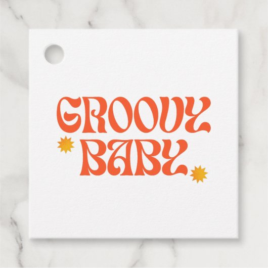 Retro 70s Mosterd Sinaasappel Hippie Groovy Baby Bedankjes Labels (Voorkant)