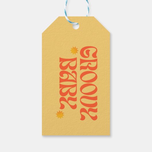 Retro 70s Mosterd Sinaasappel Hippie Groovy Baby Cadeaulabel (Achterkant)