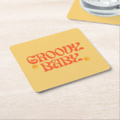 Retro 70s Mosterd Sinaasappel Hippie Groovy Baby Kartonnen Onderzetters (Schuin)