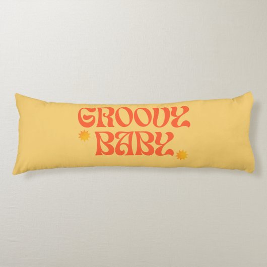 Retro 70s Mosterd Sinaasappel Hippie Groovy Baby Lichaamskussen (Voorkant)