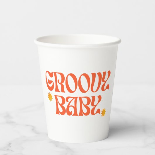 Retro 70s Mosterd Sinaasappel Hippie Groovy Baby Papieren Bekers (Achterkant)