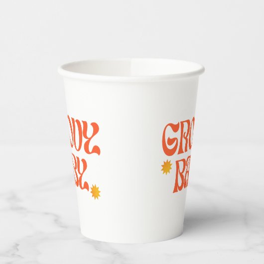 Retro 70s Mosterd Sinaasappel Hippie Groovy Baby Papieren Bekers (Links)